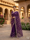 Purple Chiffon Saree with Gota Patti Jaal Work