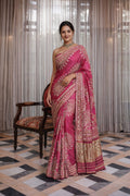 Pink Bandhani Silk Saree with Handcrafted Gota Patti Work