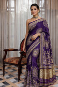Purple Bandhani Silk Saree with Handcrafted Gota Patti Work