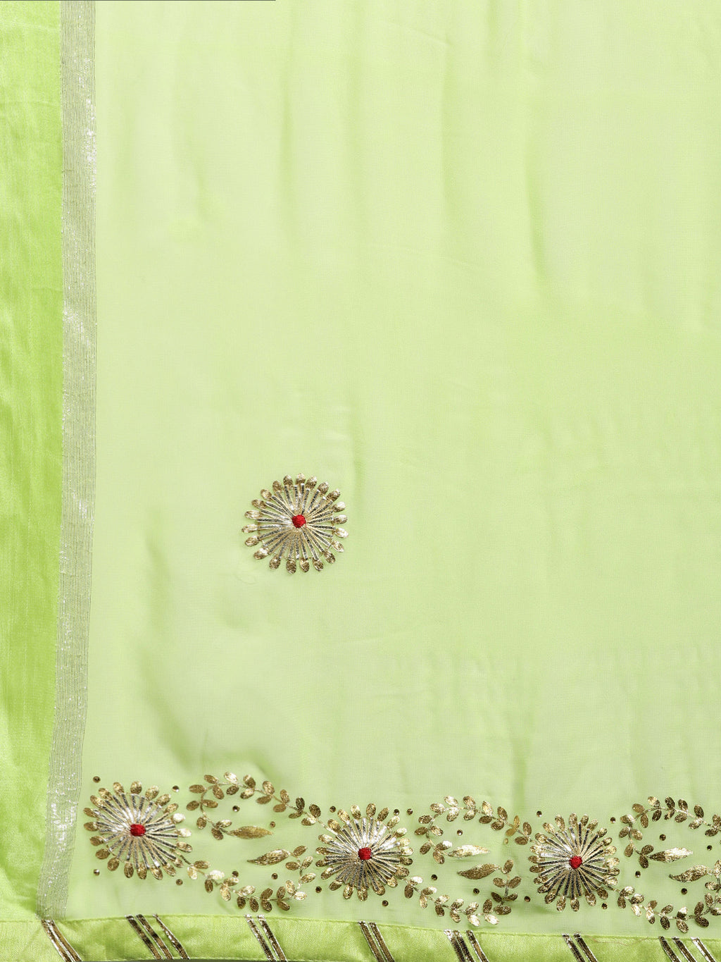 Lime Green Gota Patti Work Zari Border Georgette Saree