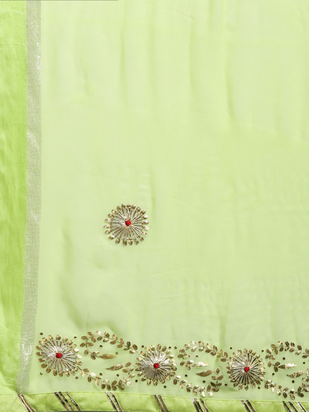 Lime Green Gota Patti Work Zari Border Georgette Saree