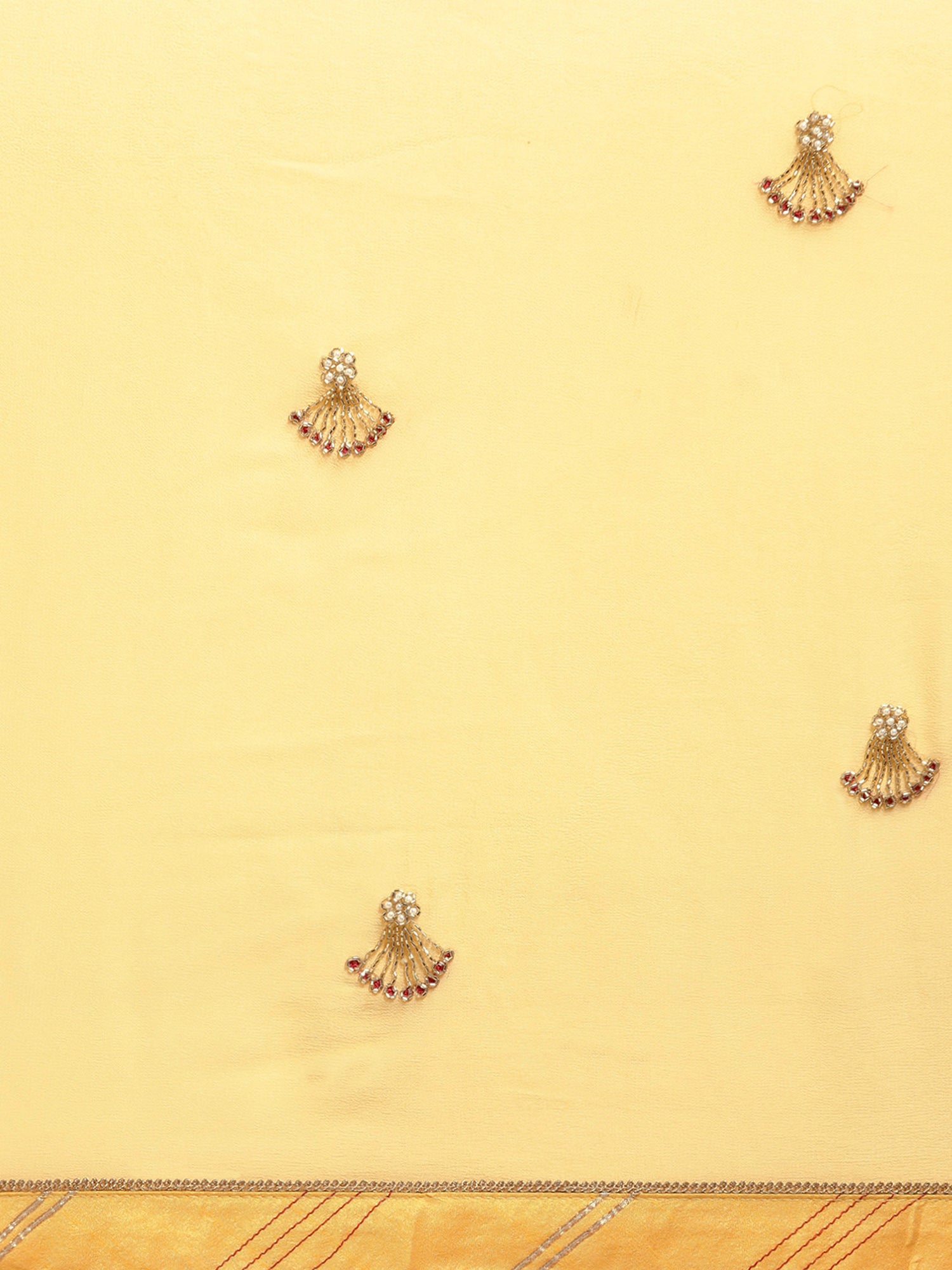 Yellow Beads & Stones Work Lace Georgette Saree