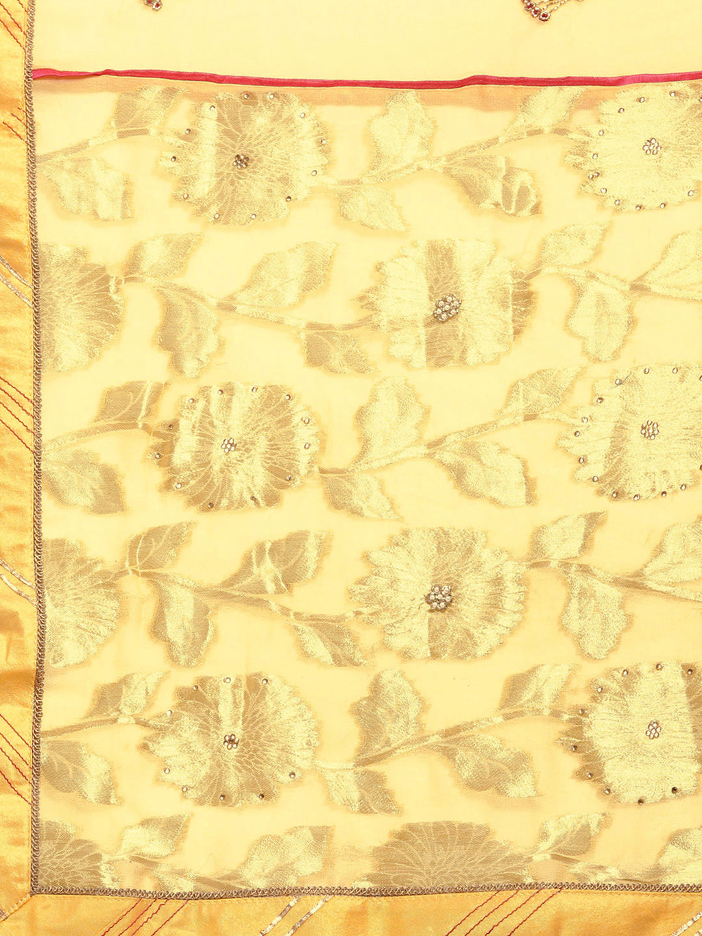 Yellow Beads & Stones Work Lace Georgette Saree