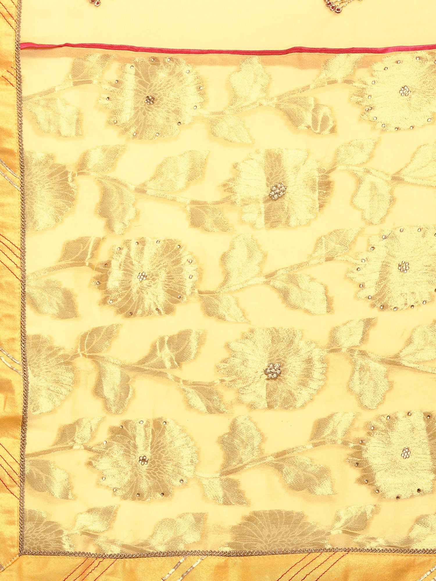 Yellow Beads & Stones Work Lace Georgette Saree