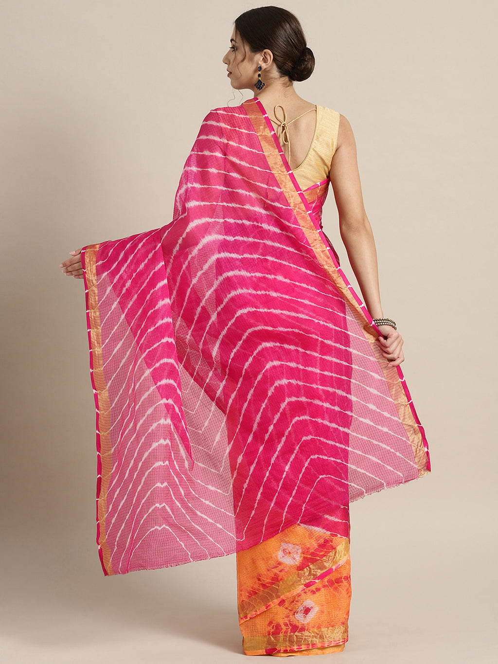 Orange Bandhani With Leheriya Kota Doria Silk Saree