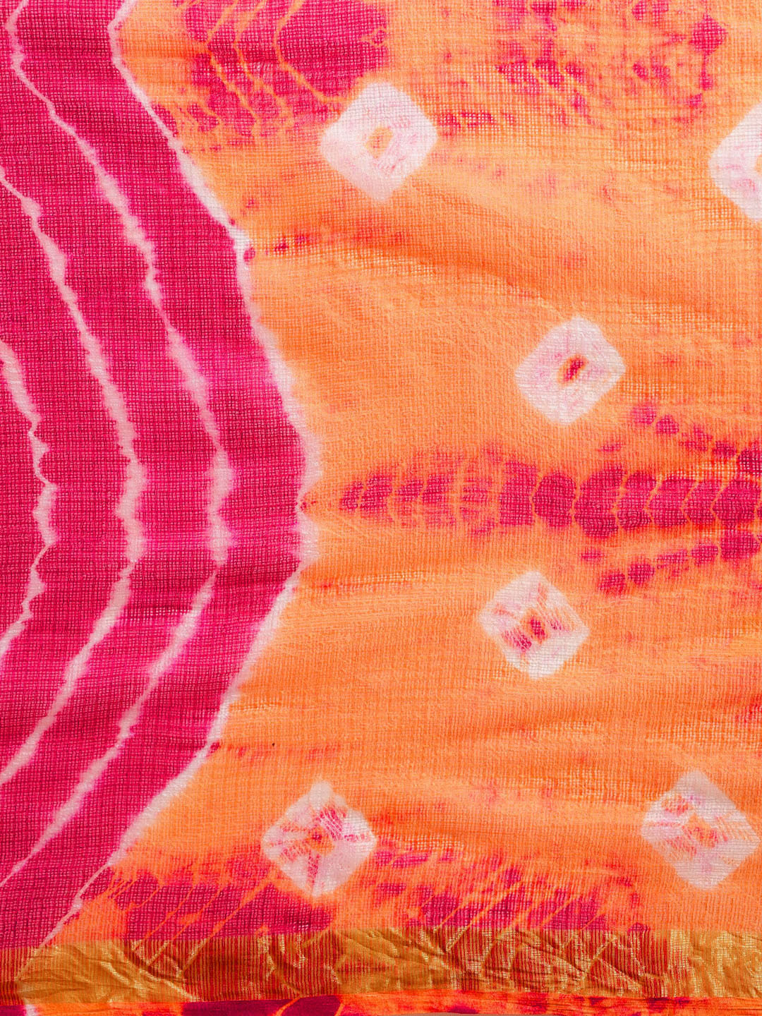 Orange Bandhani With Leheriya Kota Doria Silk Saree
