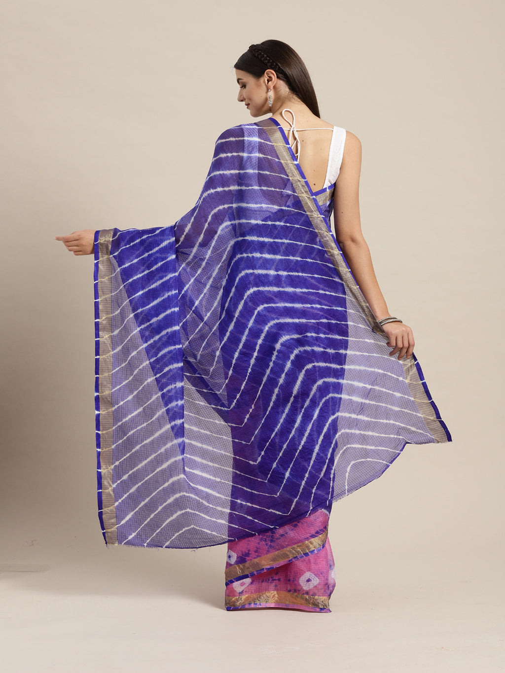 Pink Shaded Leheriya Printed Kota Doria Silk Saree