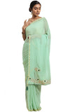 Green Gota Patti Work Zari Border Georgette Saree