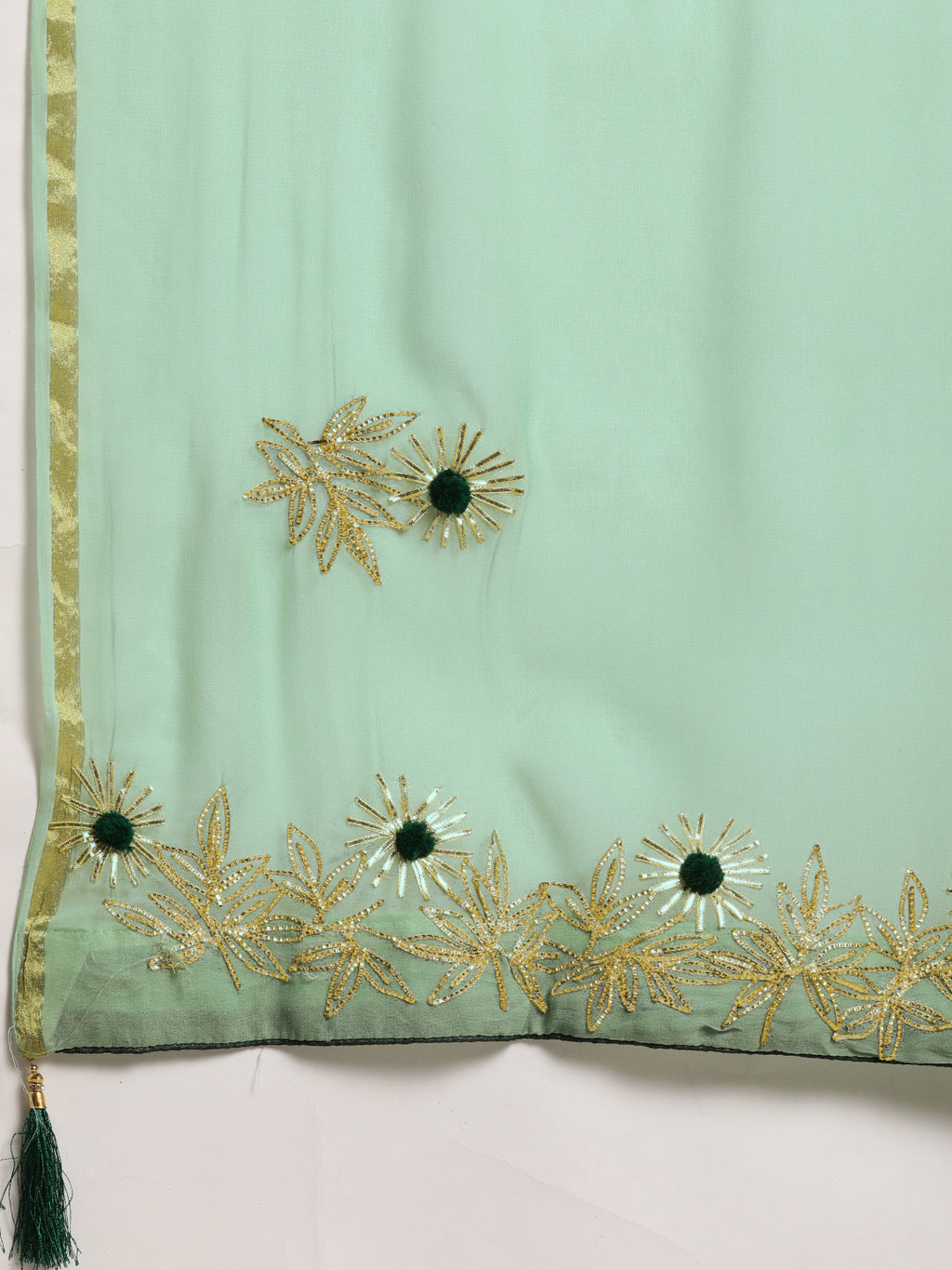 Green Gota Patti Work Zari Border Georgette Saree