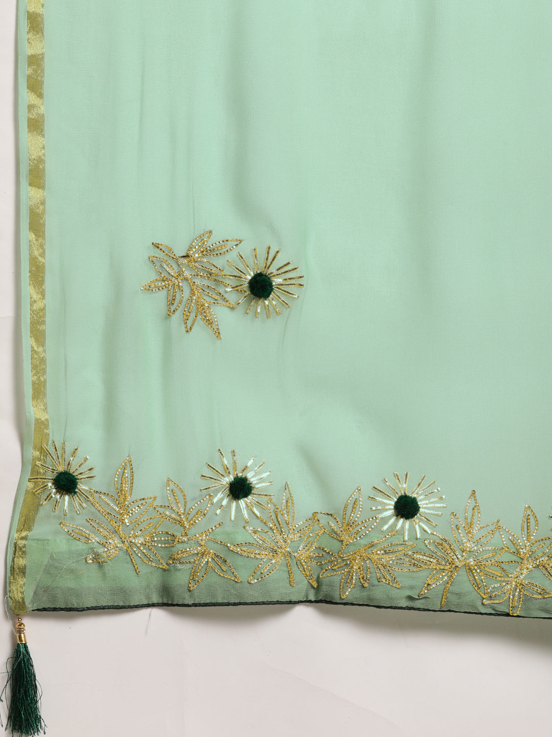 Green Gota Patti Work Zari Border Georgette Saree