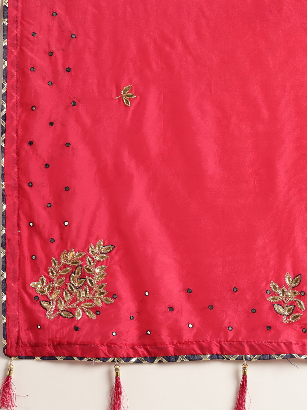 Pink Gota Patti Miror Work Art Silk Saree