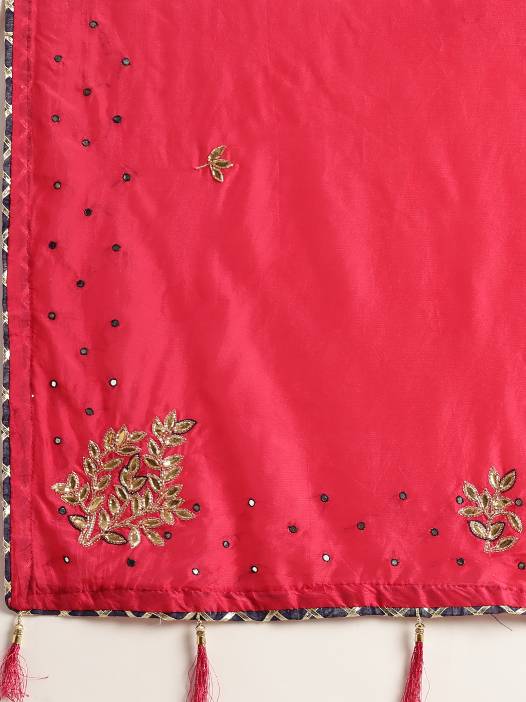 Pink Gota Patti Miror Work Art Silk Saree