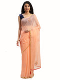 Peach Hand Embroidery Gota Patti Work Chiffon Saree