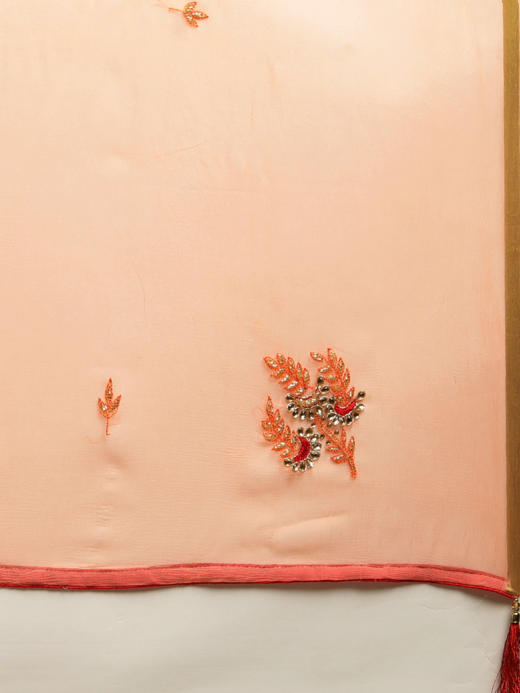 Peach Hand Embroidery Gota Patti Work Chiffon Saree