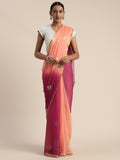 Peach Shaded Hand Embroidery Gota Patti Work Chiffon Saree