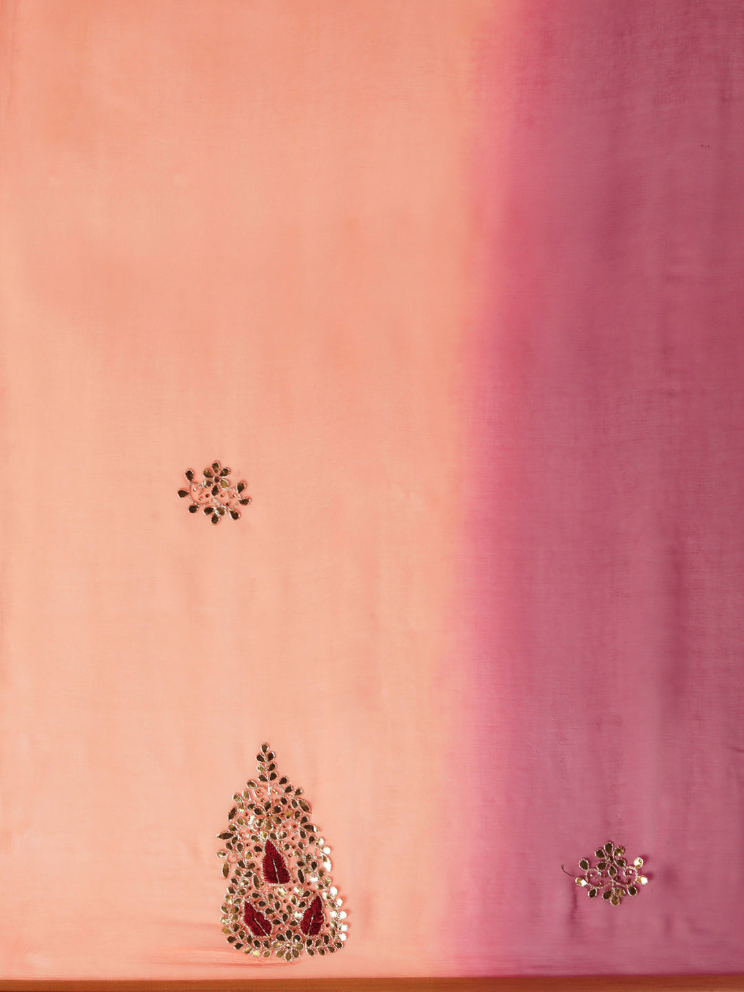 Peach Shaded Hand Embroidery Gota Patti Work Chiffon Saree
