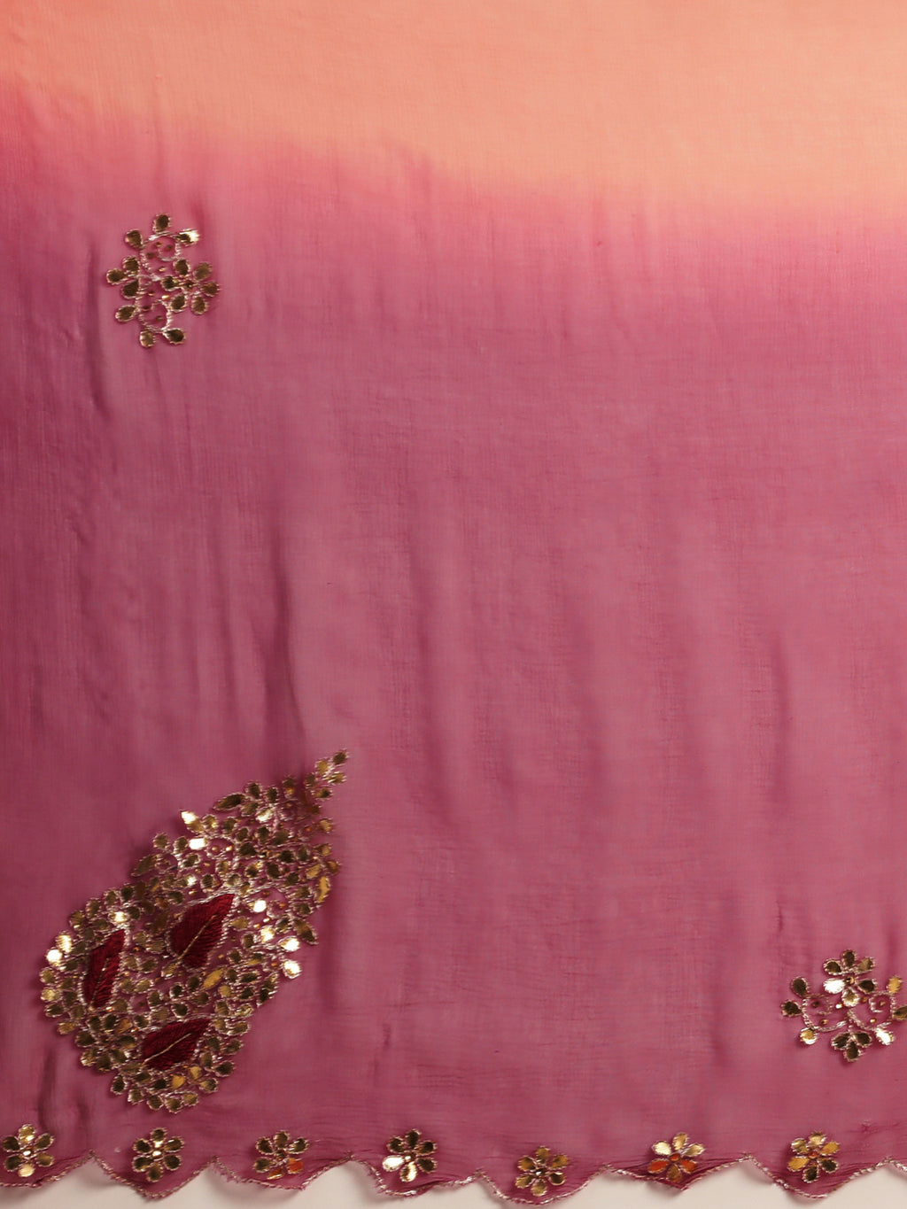 Peach Shaded Hand Embroidery Gota Patti Work Chiffon Saree