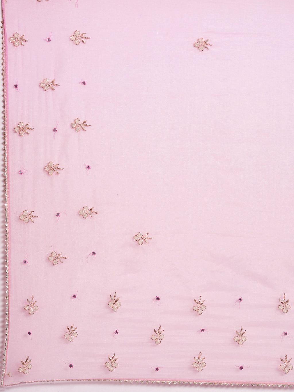 Pink And Off White Shaded Handcrafted Organza Saree