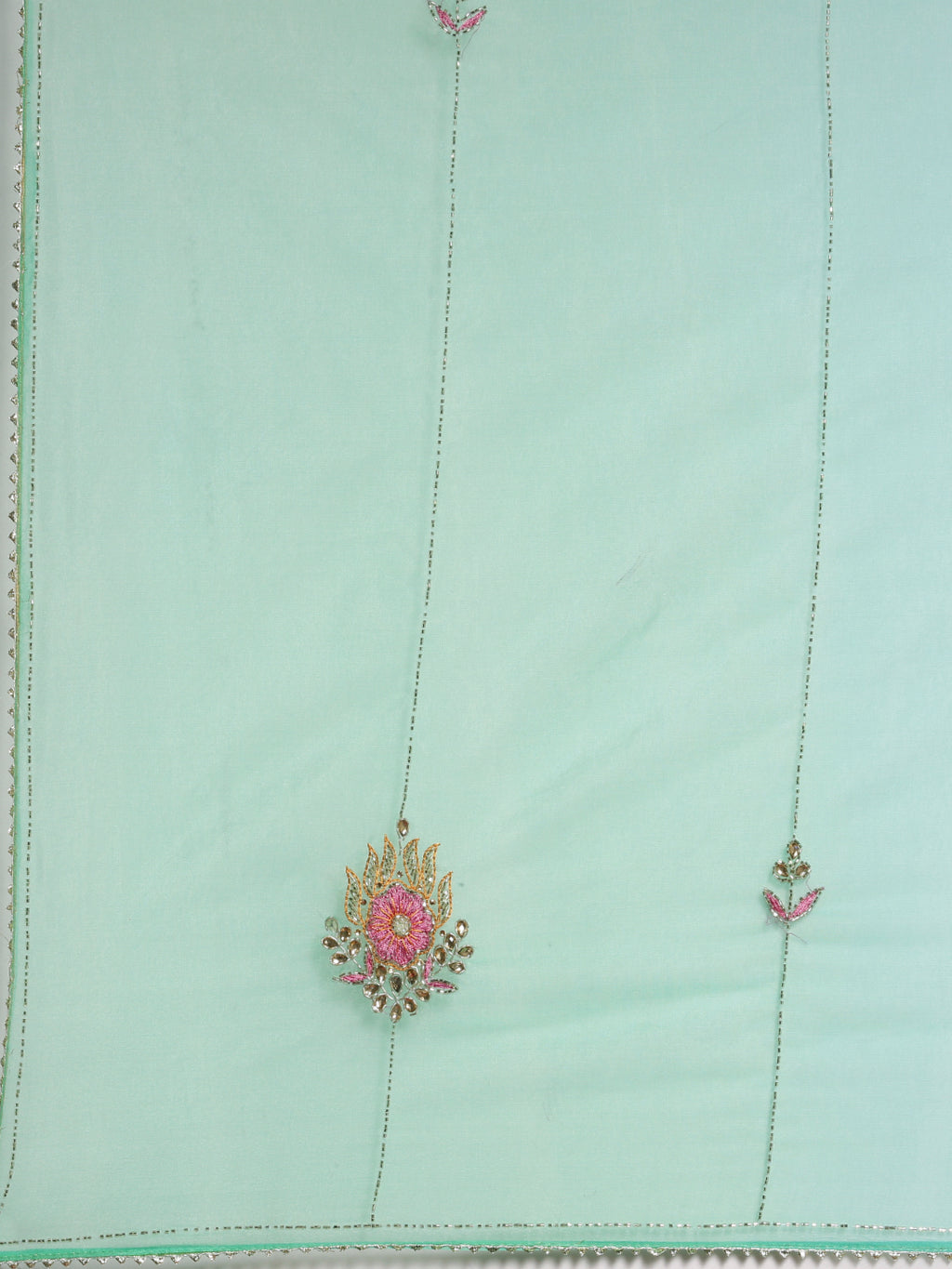 Sea Green Shaded Handcrafted Organza Saree