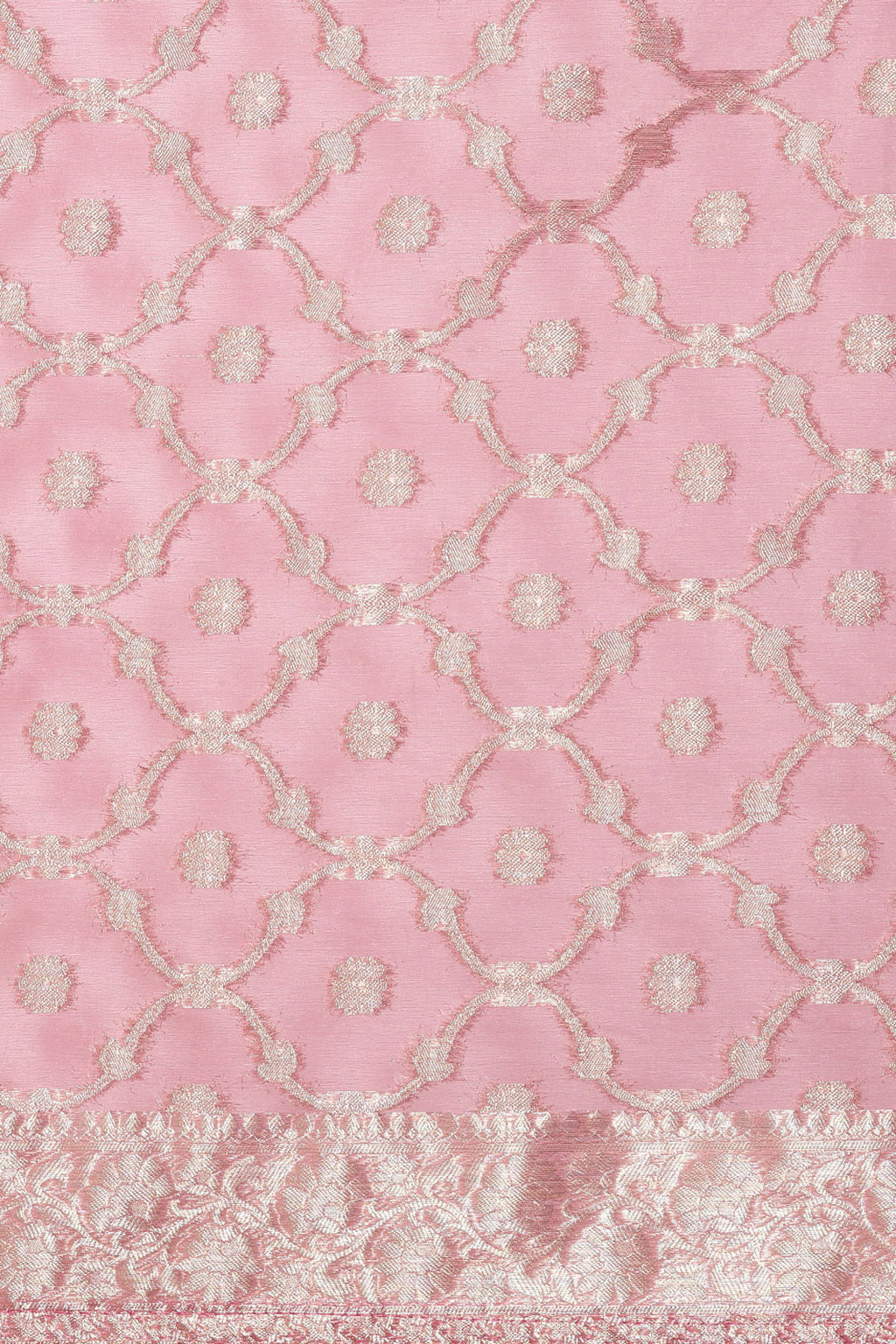 Pink Handcrafted Floral Zari Organza Banarasi Saree
