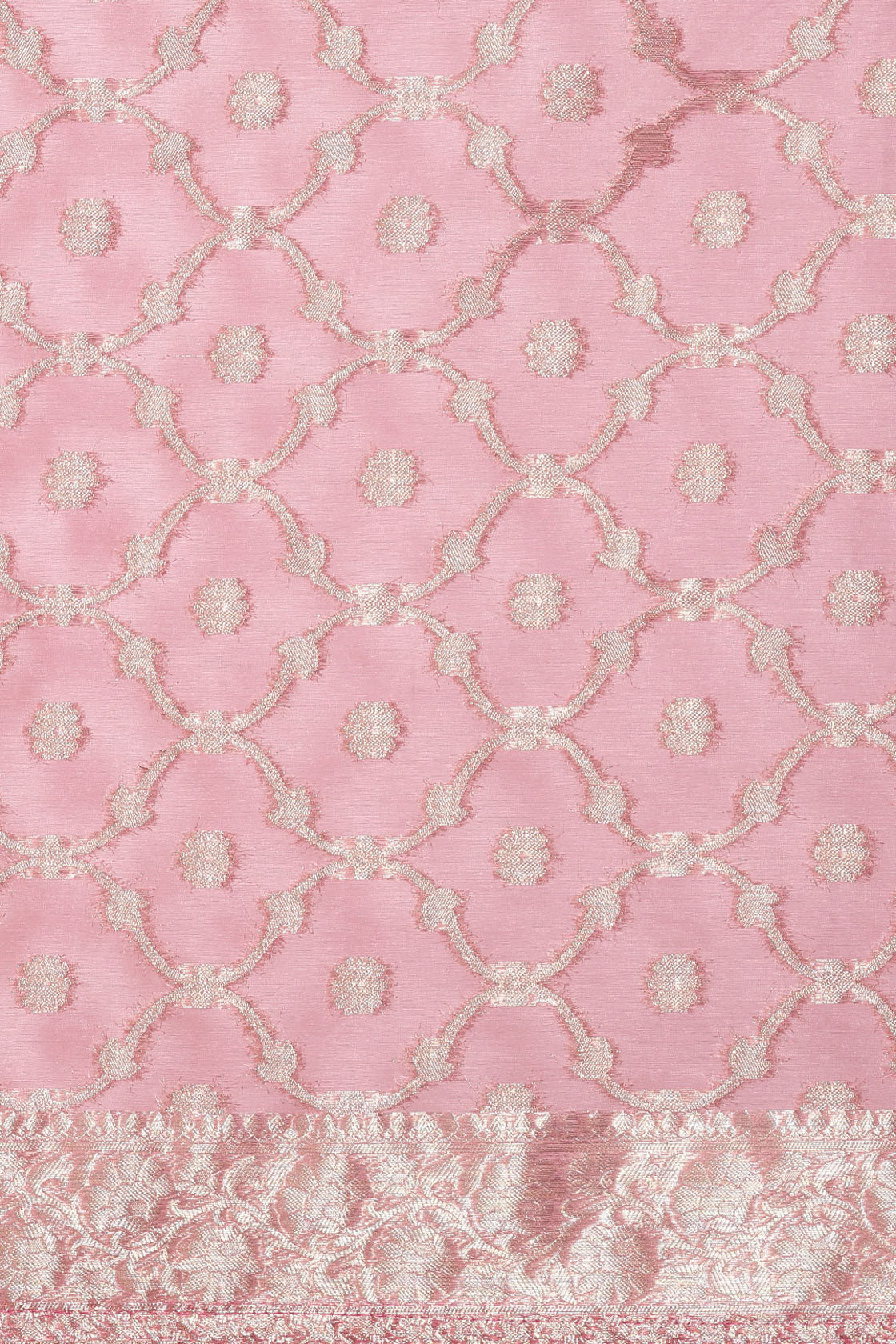 Pink Handcrafted Floral Zari Organza Banarasi Saree
