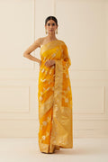 Golden Yellow Zari Organza Banarasi Saree