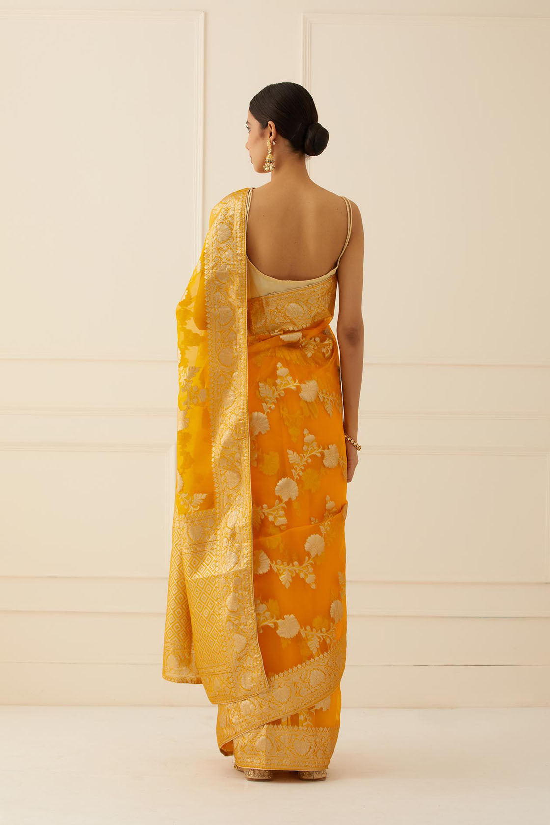 Golden Yellow Zari Organza Banarasi Saree