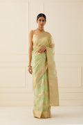 Green Floral Hand Woven Zari Work Organza Saree