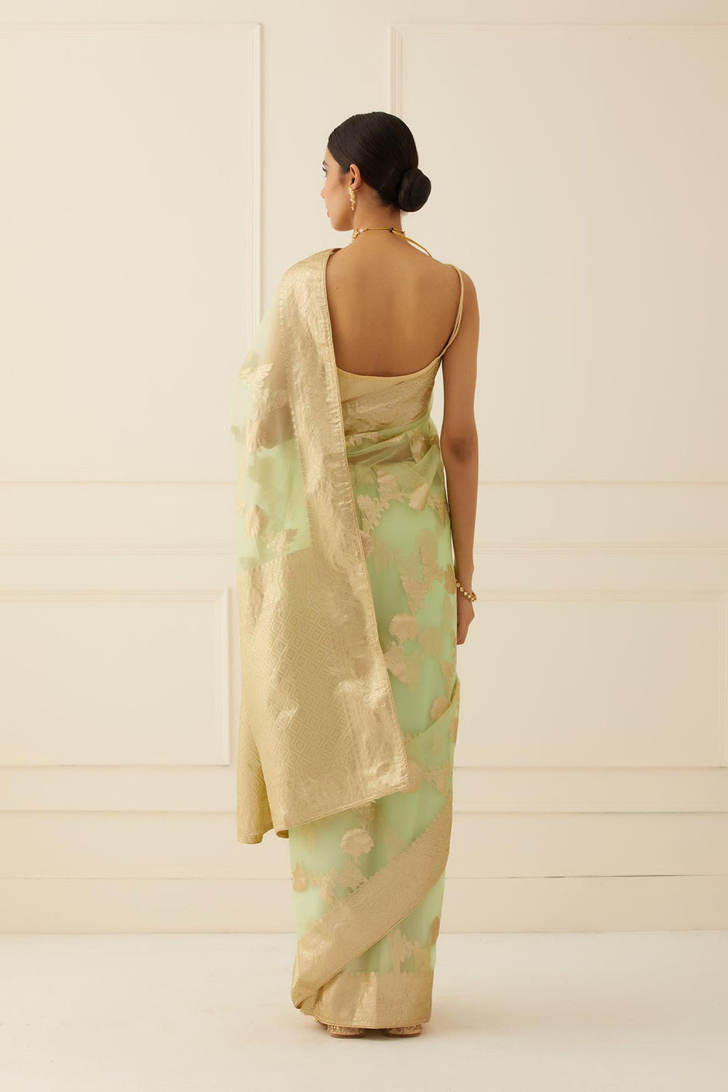 Green Floral Hand Woven Zari Work Organza Saree