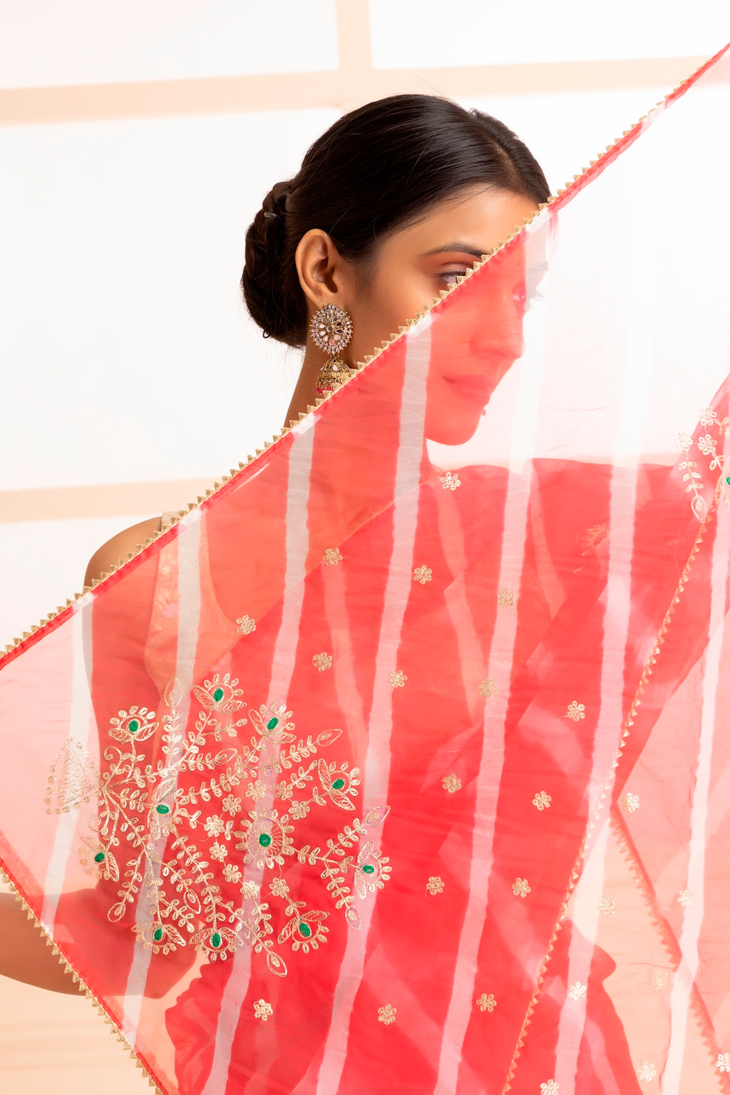 Pink Hand Dyed Leheriya Organza Saree