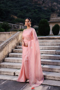 Pink Embellished Crinkle Tissue Saree