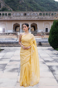 Yellow Embellished Crinkle Tissue Saree