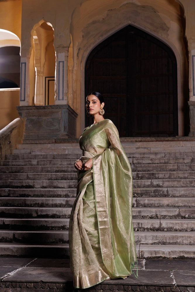 Green Crinkled Tissue Saree