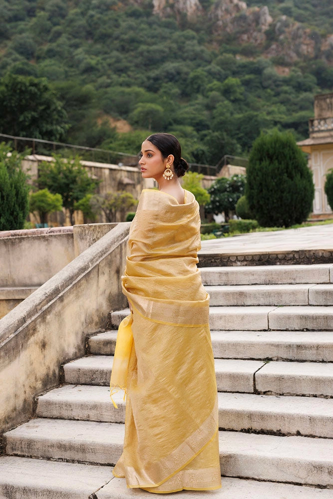 Yellow Crinkled Tissue Saree