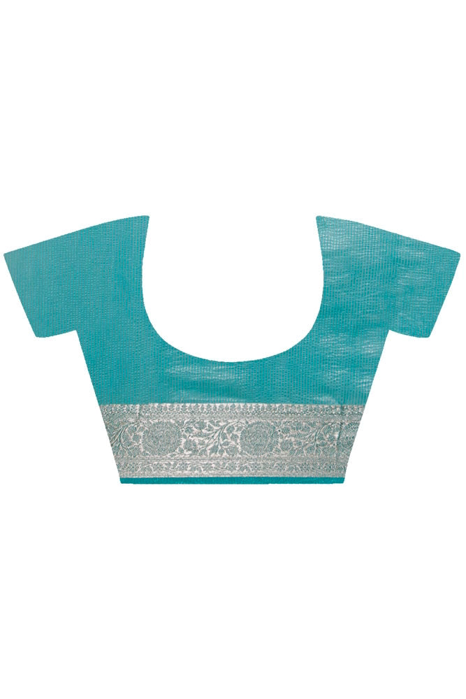 Turquoise Blue Crinkled Tissue Saree