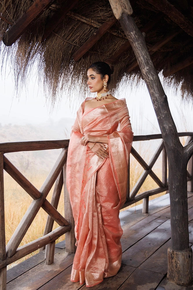 Peach Crinkle Tissue Saree