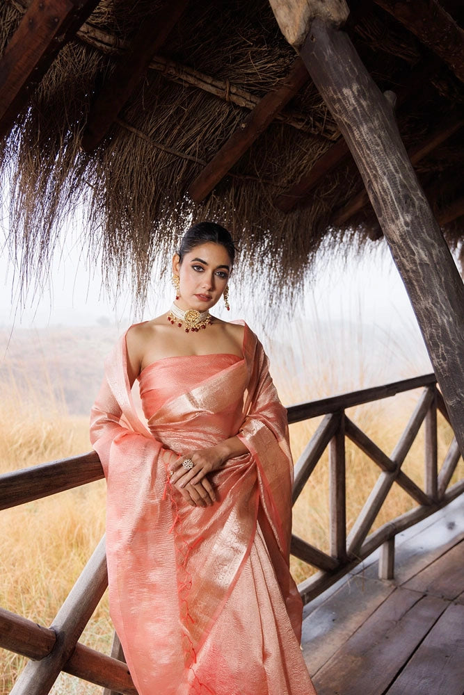 Peach Crinkle Tissue Saree