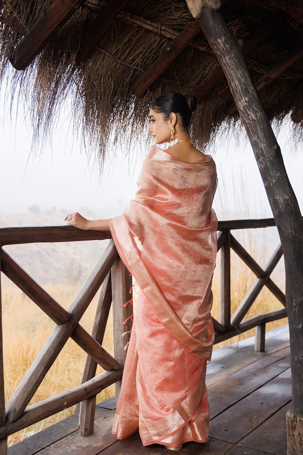 Peach Crinkle Tissue Saree