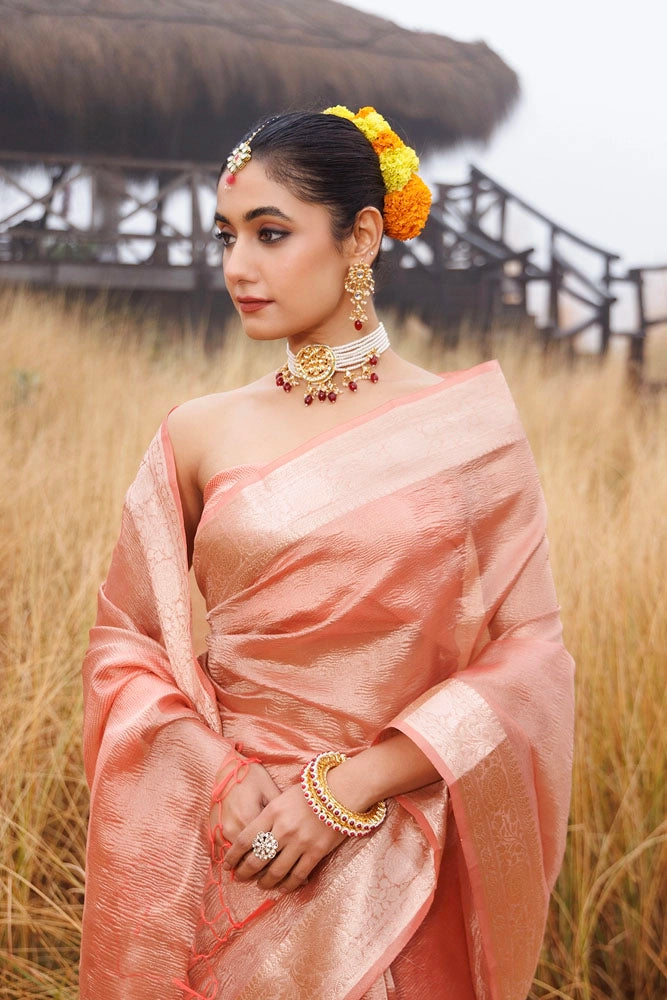 Peach Crinkle Tissue Saree