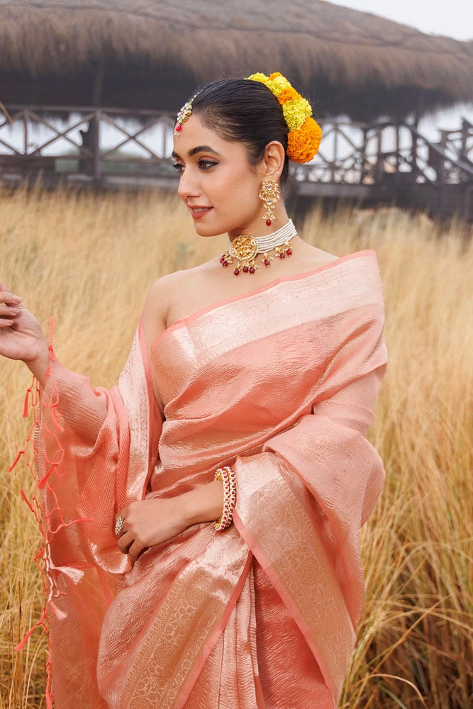 Peach Crinkle Tissue Saree