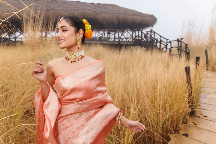 Peach Crinkle Tissue Saree