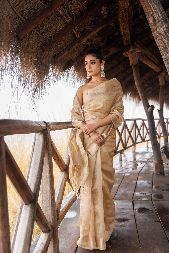 Beige Crinkle Tissue Saree