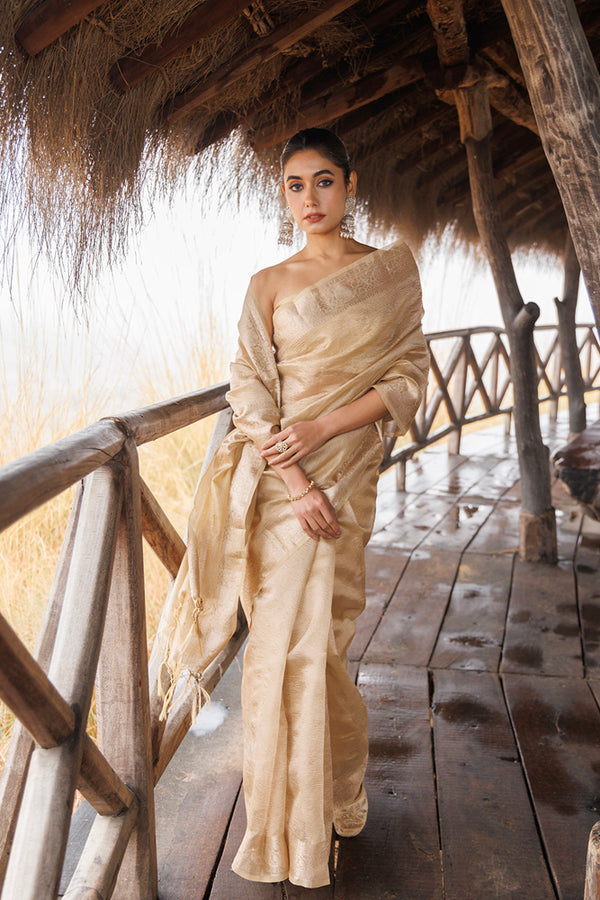 Beige Crinkle Tissue Saree