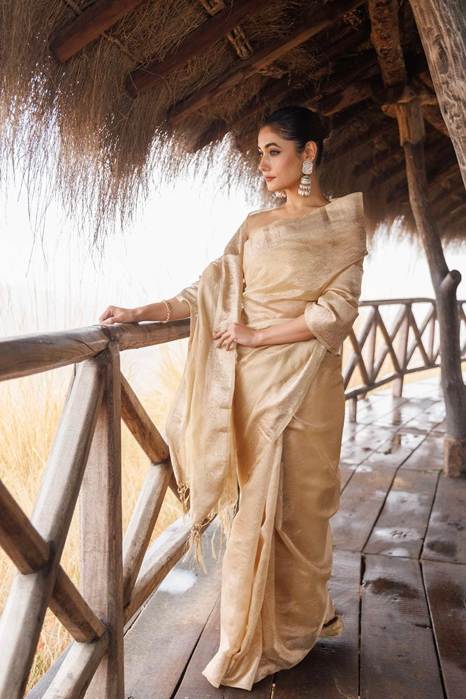 Beige Crinkle Tissue Saree