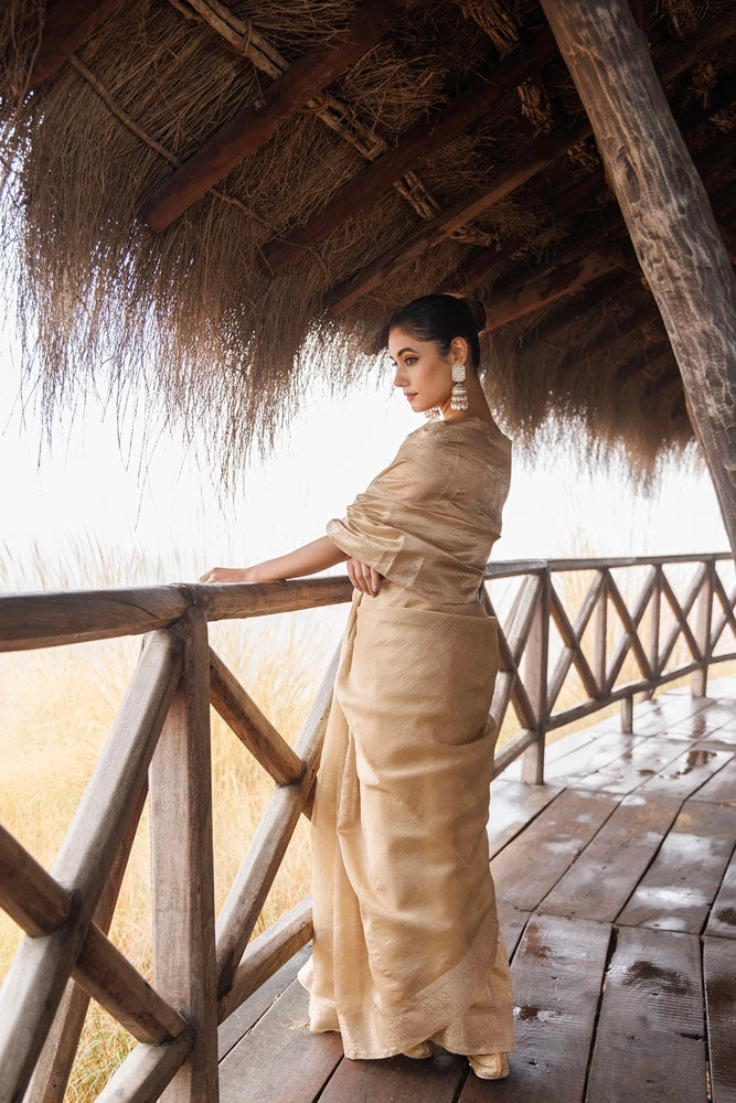 Beige Crinkle Tissue Saree