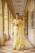 Yellow Handcrafted Gota Patti Organza Saree