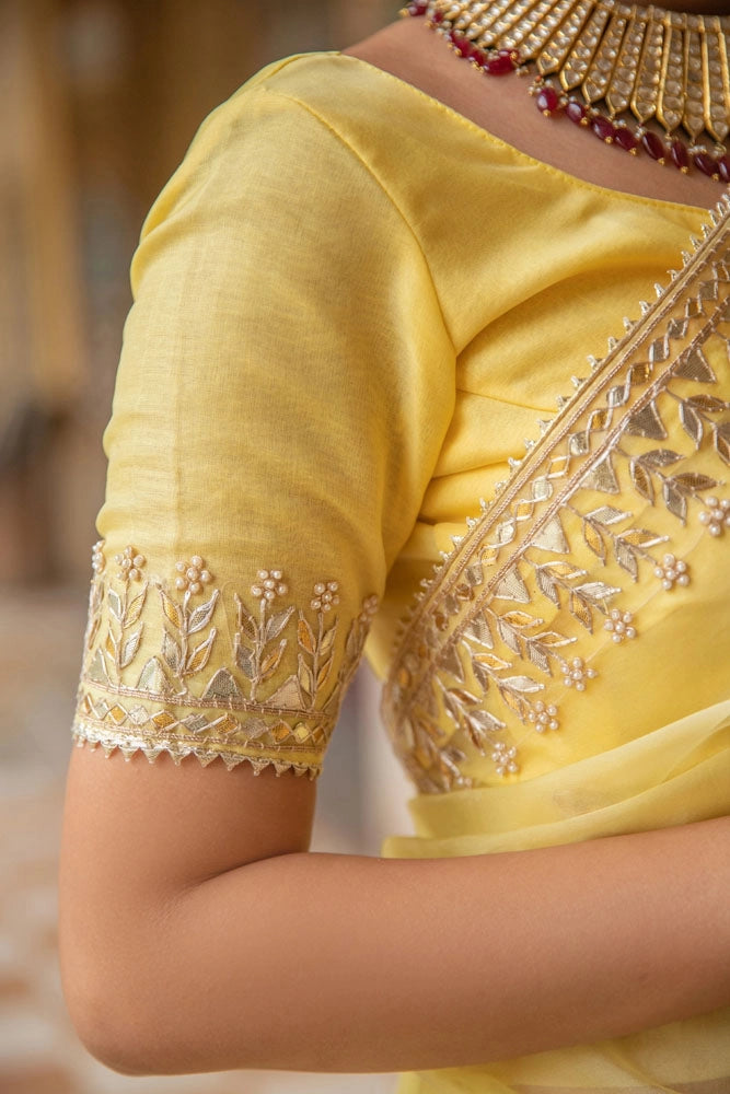 Yellow Handcrafted Gota Patti Organza Saree