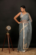 Grey Handcrafted Gota Patti Organza Saree