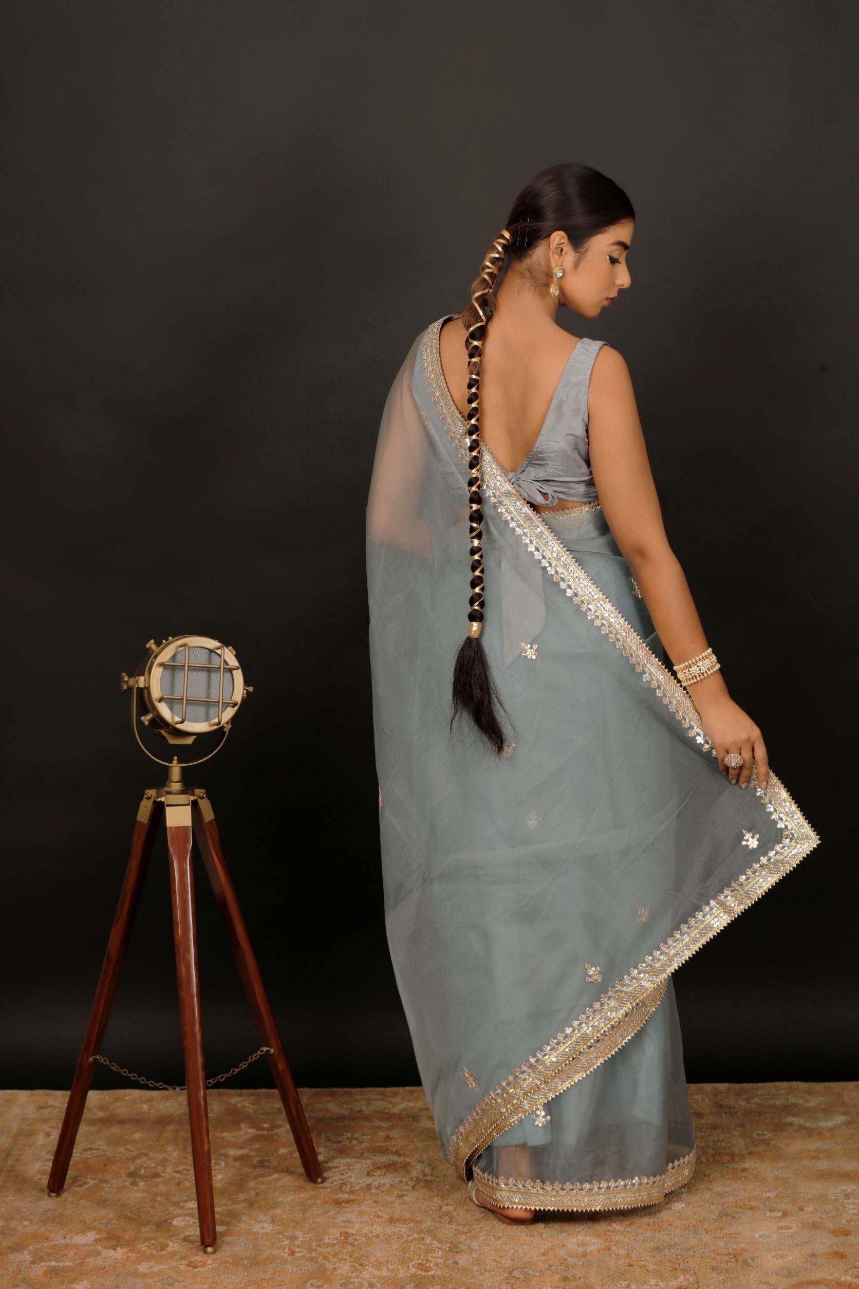 Grey Handcrafted Gota Patti Organza Saree