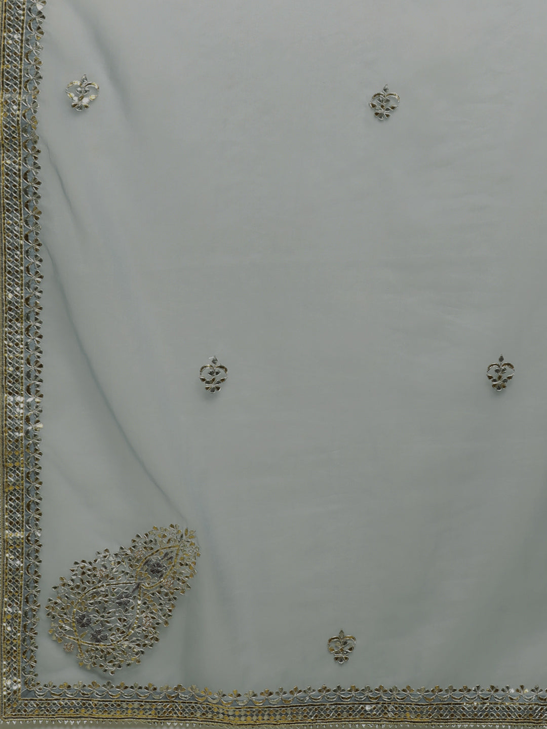 Grey Handcrafted Gota Patti Organza Saree